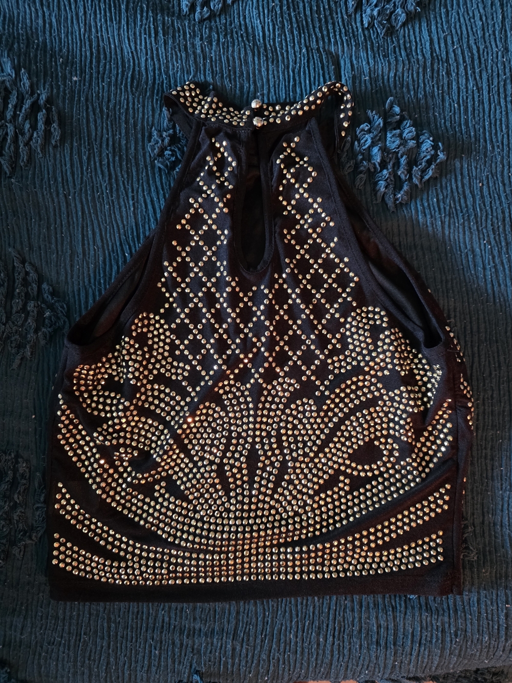 Black Studded High-Neck Crop Top Skirt Set - Worn Once